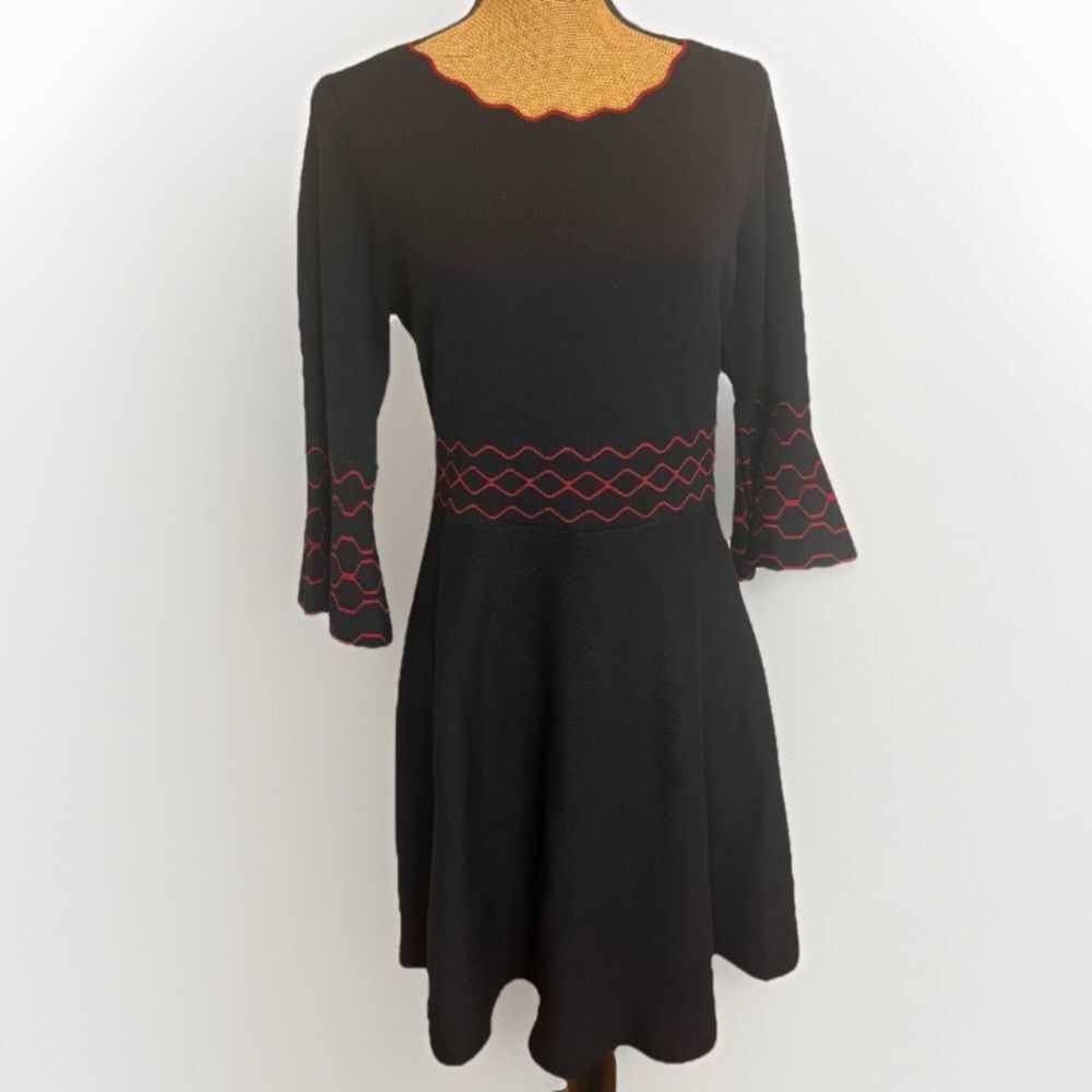 Danny & Nicole A-Line Knit Sweater Dress 3/4 Sleeves Black Size PL